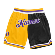 Laden Sie das Bild in den Galerie-Viewer, Custom Gold Purple-Black Authentic Throwback Split Fashion Basketball Shorts