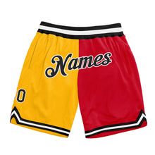 Laden Sie das Bild in den Galerie-Viewer, Custom Gold Black-Red Authentic Throwback Split Fashion Basketball Shorts