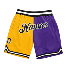Laden Sie das Bild in den Galerie-Viewer, Custom Gold Black-Purple Authentic Throwback Split Fashion Basketball Shorts