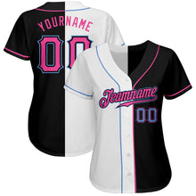 Load image into Gallery viewer, Custom Black Pink-White Authentic Split Fashion Baseball Jersey