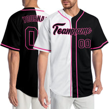 Laden Sie das Bild in den Galerie-Viewer, Custom White Black-Pink Authentic Split Fashion Baseball Jersey