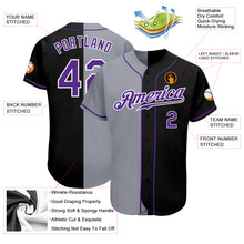 Laden Sie das Bild in den Galerie-Viewer, Custom Black Purple-Gray Authentic Split Fashion Baseball Jersey
