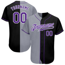 Laden Sie das Bild in den Galerie-Viewer, Custom Black Purple-Gray Authentic Split Fashion Baseball Jersey