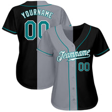Laden Sie das Bild in den Galerie-Viewer, Custom Black Aqua-Gray Authentic Split Fashion Baseball Jersey