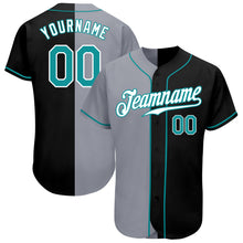 Laden Sie das Bild in den Galerie-Viewer, Custom Black Aqua-Gray Authentic Split Fashion Baseball Jersey