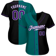 Laden Sie das Bild in den Galerie-Viewer, Custom Black Purple-Teal Authentic Split Fashion Baseball Jersey