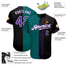 Laden Sie das Bild in den Galerie-Viewer, Custom Black Purple-Teal Authentic Split Fashion Baseball Jersey