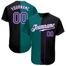 Laden Sie das Bild in den Galerie-Viewer, Custom Black Purple-Teal Authentic Split Fashion Baseball Jersey