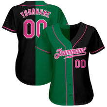 Load image into Gallery viewer, Custom Black Pink-Kelly Green Authentic Split Fashion Baseball Jersey