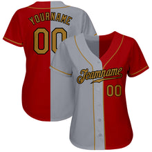 Load image into Gallery viewer, Custom Red Old Gold-Gray Authentic Split Fashion Baseball Jersey