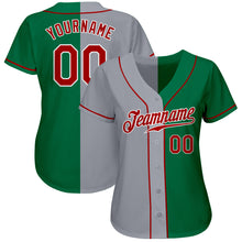 Load image into Gallery viewer, Custom Kelly Green Red-Gray Authentic Split Fashion Baseball Jersey