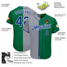 Load image into Gallery viewer, Custom Kelly Green Royal-Gray Authentic Split Fashion Baseball Jersey