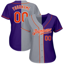 Load image into Gallery viewer, Custom Purple Orange-Gray Authentic Split Fashion Baseball Jersey