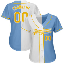 Load image into Gallery viewer, Custom Light Blue Gold-White Authentic Split Fashion Baseball Jersey
