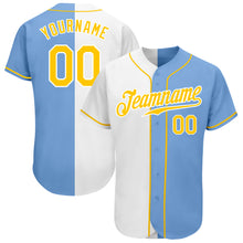 Load image into Gallery viewer, Custom Light Blue Gold-White Authentic Split Fashion Baseball Jersey