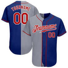 Laden Sie das Bild in den Galerie-Viewer, Custom Royal Red-Gray Authentic Split Fashion Baseball Jersey
