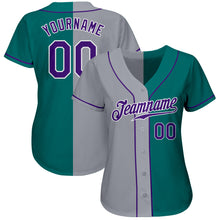 Load image into Gallery viewer, Custom Teal Purple-Gray Authentic Split Fashion Baseball Jersey