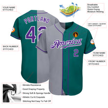 Load image into Gallery viewer, Custom Teal Purple-Gray Authentic Split Fashion Baseball Jersey