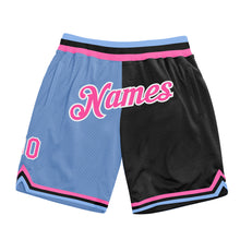 Load image into Gallery viewer, Custom Light Blue Pink-Black Authentic Throwback Split Fashion Basketball Shorts