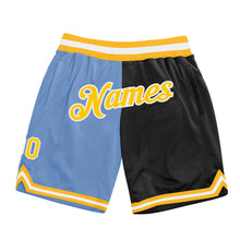 Load image into Gallery viewer, Custom Light Blue Gold-Black Authentic Throwback Split Fashion Basketball Shorts