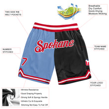 Laden Sie das Bild in den Galerie-Viewer, Custom Light Blue Red-Black Authentic Throwback Split Fashion Basketball Shorts