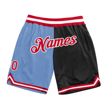 Laden Sie das Bild in den Galerie-Viewer, Custom Light Blue Red-Black Authentic Throwback Split Fashion Basketball Shorts