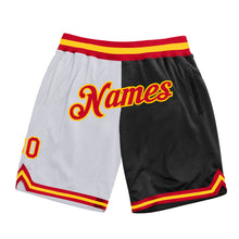 Load image into Gallery viewer, Custom White Red-Black Authentic Throwback Split Fashion Basketball Shorts