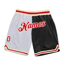 Load image into Gallery viewer, Custom White Red-Black Authentic Throwback Split Fashion Basketball Shorts