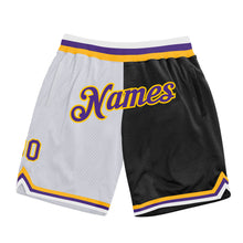 Загрузить изображение в средство просмотра галереи, Custom White Purple-Black Authentic Throwback Split Fashion Basketball Shorts