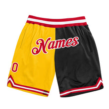 Laden Sie das Bild in den Galerie-Viewer, Custom Gold Red-Black Authentic Throwback Split Fashion Basketball Shorts