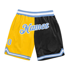 Laden Sie das Bild in den Galerie-Viewer, Custom Gold Light Blue-Black Authentic Throwback Split Fashion Basketball Shorts