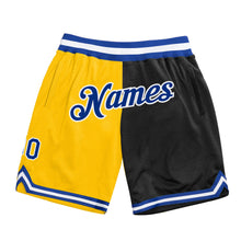 Laden Sie das Bild in den Galerie-Viewer, Custom Gold Royal-Black Authentic Throwback Split Fashion Basketball Shorts