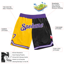 Laden Sie das Bild in den Galerie-Viewer, Custom Gold Purple-Black Authentic Throwback Split Fashion Basketball Shorts