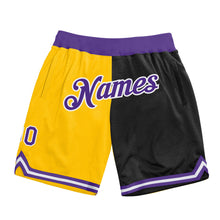 Laden Sie das Bild in den Galerie-Viewer, Custom Gold Purple-Black Authentic Throwback Split Fashion Basketball Shorts