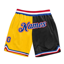 Laden Sie das Bild in den Galerie-Viewer, Custom Gold Royal-Black Authentic Throwback Split Fashion Basketball Shorts
