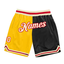 Charger l'image dans la galerie, Custom Gold Cream-Black Authentic Throwback Split Fashion Basketball Shorts