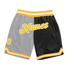 Charger l'image dans la galerie, Custom Gray Gold-Black Authentic Throwback Split Fashion Basketball Shorts