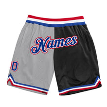 Laden Sie das Bild in den Galerie-Viewer, Custom Gray Royal-Black Authentic Throwback Split Fashion Basketball Shorts