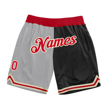 Laden Sie das Bild in den Galerie-Viewer, Custom Gray Red-Black Authentic Throwback Split Fashion Basketball Shorts