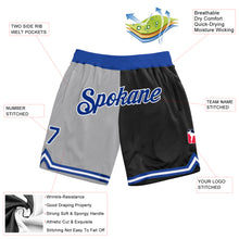 Laden Sie das Bild in den Galerie-Viewer, Custom Gray Royal-Black Authentic Throwback Split Fashion Basketball Shorts