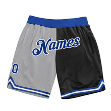 Laden Sie das Bild in den Galerie-Viewer, Custom Gray Royal-Black Authentic Throwback Split Fashion Basketball Shorts