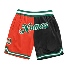 Load image into Gallery viewer, Custom Orange Kelly Green-Black Authentic Throwback Split Fashion Basketball Shorts