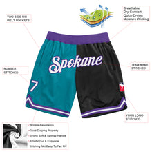 Laden Sie das Bild in den Galerie-Viewer, Custom Teal White-Black Authentic Throwback Split Fashion Basketball Shorts