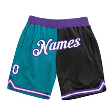 Laden Sie das Bild in den Galerie-Viewer, Custom Teal White-Black Authentic Throwback Split Fashion Basketball Shorts
