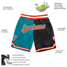 Charger l'image dans la galerie, Custom Teal Orange-Black Authentic Throwback Split Fashion Basketball Shorts