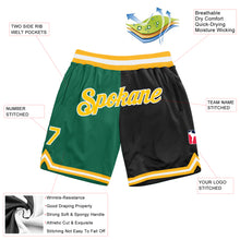 Load image into Gallery viewer, Custom Kelly Green Gold-Black Authentic Throwback Split Fashion Basketball Shorts