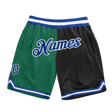 Загрузить изображение в средство просмотра галереи, Custom Kelly Green Royal-Black Authentic Throwback Split Fashion Basketball Shorts