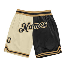 Загрузить изображение в средство просмотра галереи, Custom Cream Black-Old Gold Authentic Throwback Split Fashion Basketball Shorts