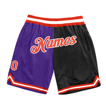 Load image into Gallery viewer, Custom Purple Orange-Black Authentic Throwback Split Fashion Basketball Shorts