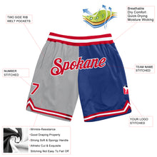 Laden Sie das Bild in den Galerie-Viewer, Custom Gray Red-Royal Authentic Throwback Split Fashion Basketball Shorts